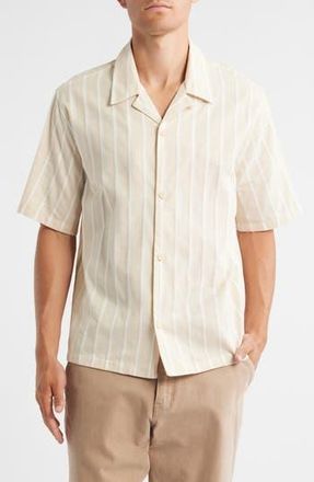PacSun Stripe Cotton & Linen Camp Shirt in Tan at Nordstrom Rack, Size X-Large