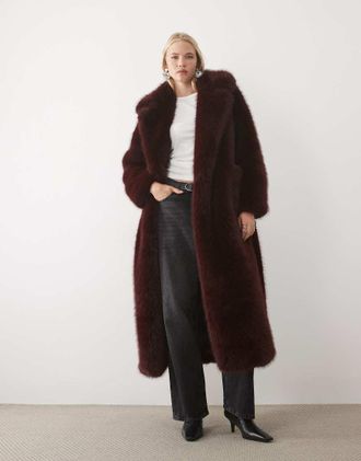 4th & Reckless cappotto maxi oversize con cintura in pelliccia sintetica bordeaux-Rosso