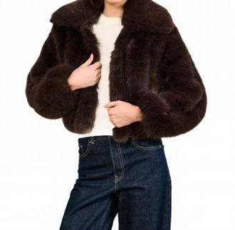 Line & Dot Jax Faux Fur Jacket In Dark Brown