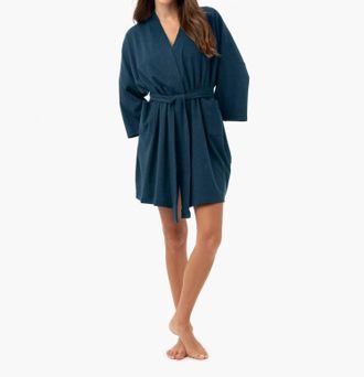 Under The Canopy Organic Short Lounge Robe In Teal