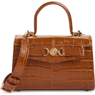 Versace Small Medusa 95 Croc Embossed Leather Top Handle Bag in Light Brown Gold at Nordstrom