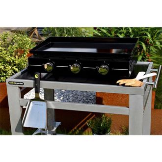 OEM Plancha Gaz &Agrave; Poser - 3 Br&ucirc;leurs Inox - Noir - Acier Emaill&eacute; - Cookin Garden