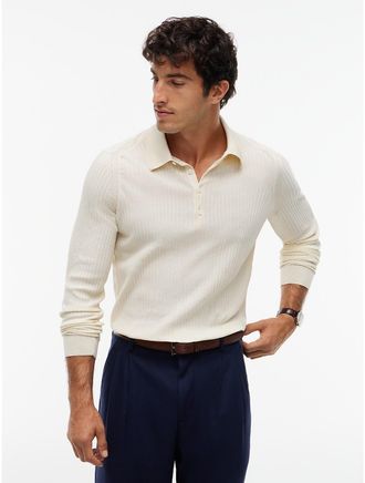 Tommy Hilfiger Mens New York Label Performance Sweater Polo - Ivory Petal - XL