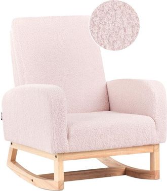 Beliani Beliani - Kids Size Rocking Chair Boucle Wooden Legs for Children Indoor Pastel Pink Norby