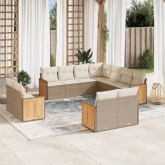 vidaXL Set De Sof&aacute;s De Jard&iacute;n 11pzas Con Cojines Rat&aacute;n Sint&eacute;tico Beige Vidaxl