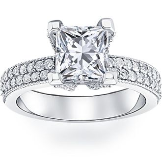 Pompeii3 2 7/8ct Princess Cut Pave Diamond Engagement Ring 14K White Gold