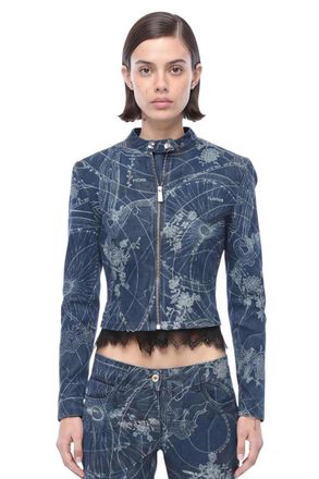 Off-white Blue Printed Band Collar Jacket