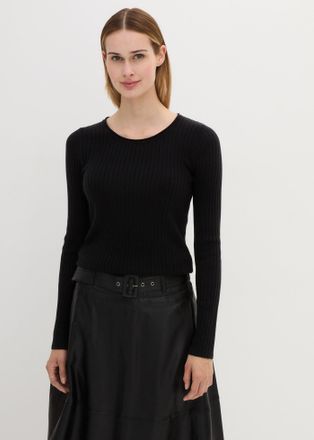 Bonprix Strickpullover BONPRIX, Damen, Gr. 56/58 (XXXL), schwarz, Strick, Obermaterial: 100% Wolle, unifarben, schmal normal, Strickkante, Pullover Strickpull