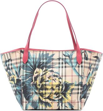 Burberry Pre-owned Burberry Small Haymarket Check Floral Print Coated Canvas Canterbury Tote TIVITP1262