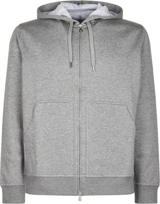 Brunello Cucinelli Hoodie van katoenmix - Heren - Vesten met rits - Grijs - M - Katoen - Hoodies & sweatvesten