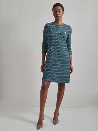 Misook Metallic Accent Tweed Knit Shift Dress