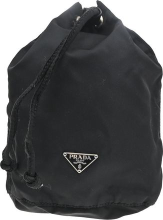 Prada Drawstring Wristlet Bucket Bag Tessuto Black Nylon Handbag (Pre-Owned)