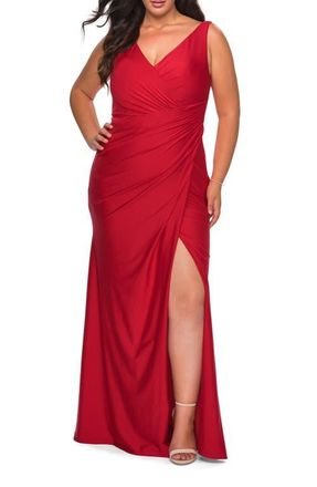 La Femme Sequin Plus Size Dress with Off the Shoulder Detail in Red at Nordstrom, Size 12W