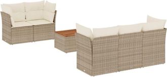 vidaXL Juego De Sof&aacute;s Jard&iacute;n Con Cojines 6 Pzas Rat&aacute;n Sint&eacute;tico Beige Vidaxl