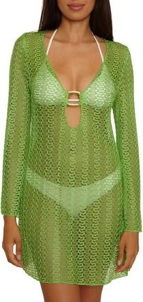 BECCA by Rebecca Virtue Metallic Long Sleeve Sheer Cover-Up Dress in Green Apple at Nordstrom, Size Medium