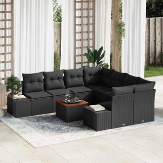 vidaXL Vidaxl - Conjunto De Sof&aacute; De Jard&iacute;n Con Coj&iacute;n 9 Pcs Negro Polirat&aacute;n