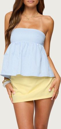 Edikted Maddie Stripe Strapless Babydoll Camisole in Light-Blue at Nordstrom, Size X-Large