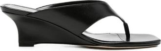 Stuart Weitzman Vinnie Wedge Thong - Dames - Muiltjes - Zwart - 40 EU - Leer - Schoenen