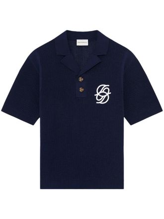 Dr&ocirc;le de Monsieur Textured Knit Polo Shirt with Monogram Logo