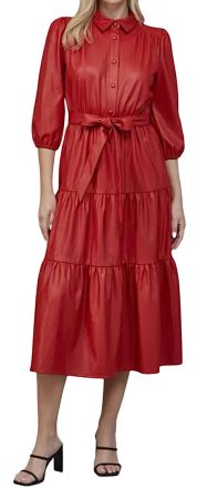 Fate Faux Leather Tiered Midi Dress