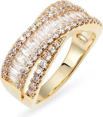 Nordstrom Cubic Zirconia Baguette Overlap Ring in Clear- Gold at Nordstrom, Size 8