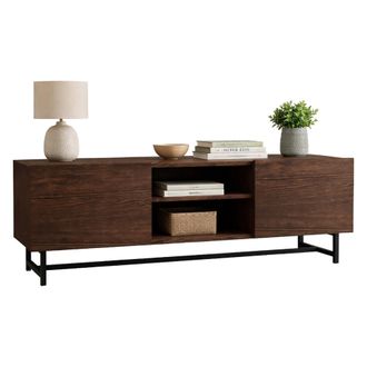 Dmora Mueble Tv Monno, 3 Estantes, 2 Puertas, 6 Espacios, 150x41x50h Cm Marr&oacute;n Nogal