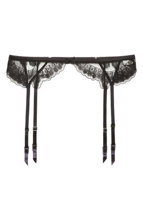 Fleur du Mal Mila Eyelash Lace Garter Belt in Black at Nordstrom, Size 4