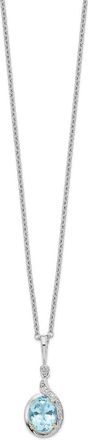 Diamond2Deal Sterling Silver with 14K Accent Rhodium-plated Sky Blue Topaz and Diamond Pendant Necklace