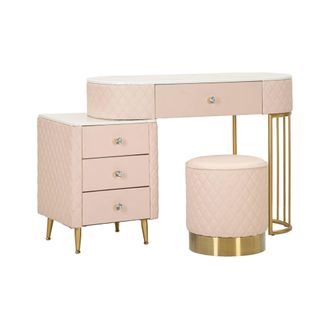 Dmora Dmora - Tocador Guidobono, Mesa De Tocador, Estaci&oacute;n De Maquillaje, Mueble Consola, 120x40 H75 Cm, Rosa Y Oro