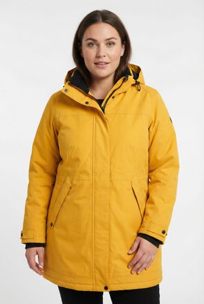 Maier Sports Wintermantel MAIER SPORTS, Damen, Gr. 42, gold (nugget gold), Obermaterial: 100% Polyester, hoch geschlossener Ausschnitt, Windstopperb&uuml;ndchen mit Dru