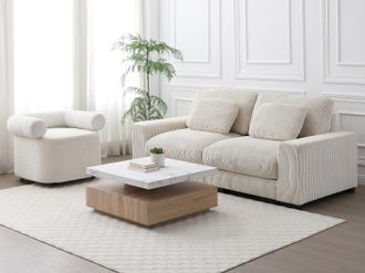 Vente-Unique Tavolino girevole con 1 cassetto in MDF Effetto marmo Bianco e Naturale - KYRIA