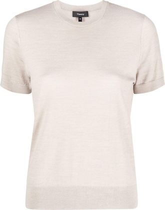 Theory short-sleeve knitted wool top - women - Wool/other fibers - S - Neutrals