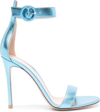 Gianvito Rossi Portofino 85mm metallic-leather sandals - women - Patent Calf Leather/Calf Leather/Calf Leather - 36 - Blue