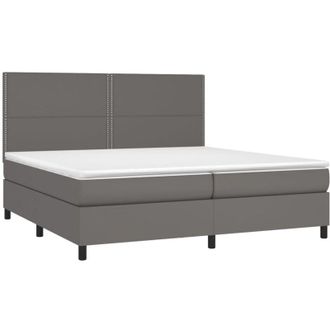 vidaXL Vidaxl - Cama Box Spring Colch&oacute;n Y Led Cuero Sint&eacute;tico Gris 200x200 Cm