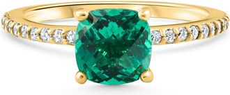 Pompeii3 1 3/4Ct Cushion Emerald & Diamond Ring Gold Lab Grown