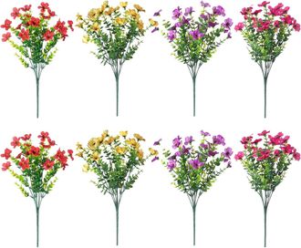OEM Flores Artificiales De Pl&aacute;stico Para Uso Exterior, Juego De 8, Resistentes A Los Rayos Uv, Plantas Artificiales, Flores