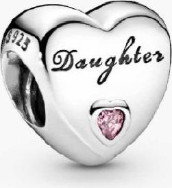Pandora Daughter Heart Silver Charm With Pink Cubic Zirconia