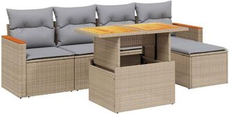 vidaXL Juego De Sof&aacute;s Jard&iacute;n Con Cojines 6 Pzas Rat&aacute;n Sint&eacute;tico Beige Vidaxl