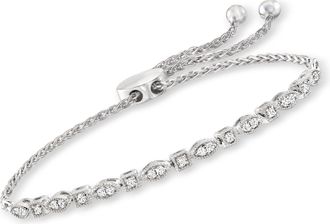 Ross-Simons Diamond Square and Marquise-Shaped Bolo Bracelet in Sterling Silver