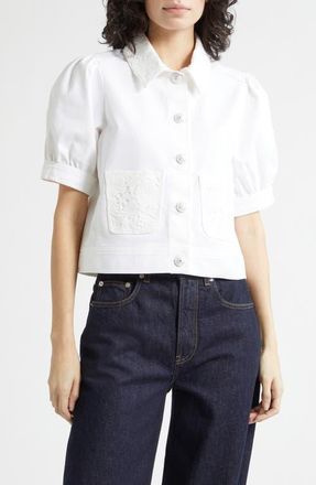 Cinq &agrave; Sept Ivana Short Sleeve Denim Jacket in White at Nordstrom, Size X-Large