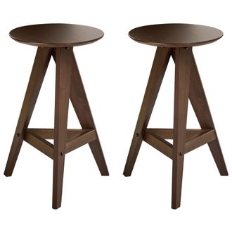 Beliani Conjunto De 2 Taburetes De Madera De Caucho Estilo Retro Comedor Cocina Marr&oacute;n Oscuro Aroma