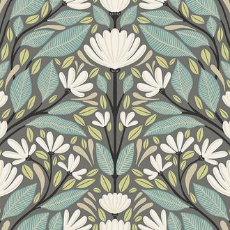 Ballard Designs Seaside Botanicals Wallpaper - Slate/White - Ballard Designs