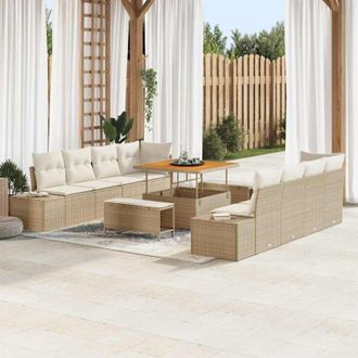 vidaXL Conjunto De Sof&aacute; De Jard&iacute;n Con Coj&iacute;n 11 Pcs Beige Polirat&aacute;n Vidaxl