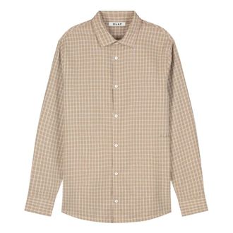 Olaf Hussein Checked Seersucker LS Shirt - Heren - Casual Overhemden - Beige - M - Overhemden