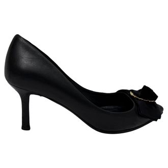 Ferragamo Pre-owned Womens Talla Bow Pointed-Toe Pumps in Black Leather - Size UK 5