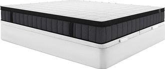 Vente-Unique Conjunto de cama con canap&eacute; abatible de 180 x 200 cm blanco + colch&oacute;n h&iacute;brido de muelles ensacados con 7 zonas y gel viscoel&aacute;stico de 25 cm de grosor 