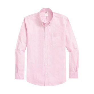 Brooks Brothers Origineel Polo Button-Down Gestreept Oxford Overhemd - Heren - Overhemden - Roze - Maat: M Katoen