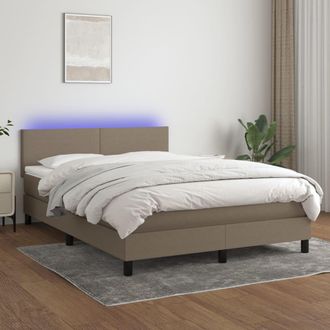 vidaXL Vidaxl - Cama Box Spring Con Colch&oacute;n Led Tela Gris Taupe 140x200 Cm