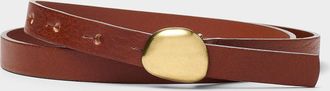 Simons Womens Brushed-brass buckle leather thin belt