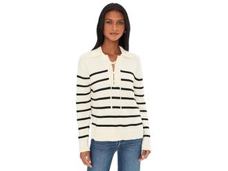 Michael Stars Adrienne Collared Pullover Womens Sweater Ivory/Black : LG (US 8-10), Cotton/Nylon